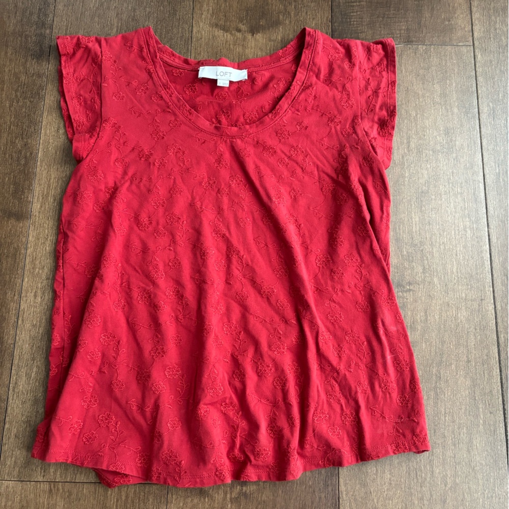 LOFT Scarlet Floral Embroidered Top
